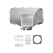 HI-RAM 95MM Fabricated Side Mount Plenum Top Silver Finish- 86-95 Ford 5.0 Style throttle body patterns