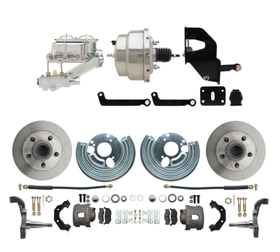 1962-1972 Mopar B & E Body Standard Front Disc Brake Conversion Kit ( Charger, Challenger, Coronet) w/ 8" Dual Chrome Booster Conversion Kit w/ Dual Bail Chrome Master Cylinder & Left Mount Proportioning Valve Kit