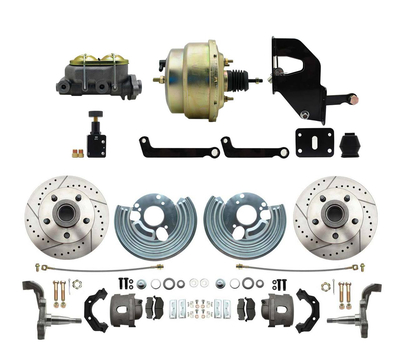 1962-1972 Mopar B & E Body Front Disc Brake Conversion Kit w/ Drilled & Slotted Rotors ( Charger, Challenger, Coronet) w/ 8" Dual Zinc Booster Conversion Kit w/ Adjustable Proportioning Valve