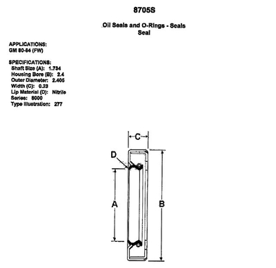 8705-S Seal See Description for Fitment