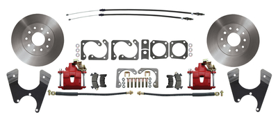 1955-1968 GM Full Size 10/12 Bolt Pattern Rear Disc Brake Conversion Kit with E-Brake & Powder Coated Red Calipers