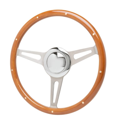 15″ Vintage Classic Style Wood Steering Wheel – Brushed Stainless