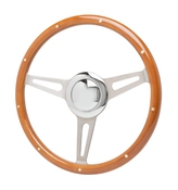 15″ Vintage Classic Style Wood Steering Wheel – Brushed Stainless